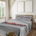 thumbnail image 1 of Ambesonne Emoji Fitted & Top Sheet Set with Shams, Racer in a Car Wheel Stains, Grey and Vermilion, 1 of 5