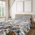 thumbnail image 1 of Ambesonne Emoji Fitted & Top Sheet Set with Shams, Racing Formula Smiling Face, Black White and Mustard, 1 of 5