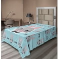 thumbnail image 1 of Ambesonne Emoji Flat Sheet, Alice Theme Rabbit Character, TwinXL Size, Soft Blue Pale Grey and Blush, 1 of 1