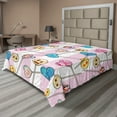thumbnail image 1 of Ambesonne Emoji Flat Sheet, Funny Faces Groovy Hearts, California King, Pale Pink Yellow Sea Blue, 1 of 1