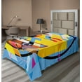 thumbnail image 1 of Ambesonne Emoji Flat Sheet, Futurist Happy Character Art, Twin Size, Sky Blue and Mustard, 1 of 1