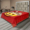 thumbnail image 1 of Ambesonne Emoji Flat Sheet, Laughing Face with Rabbit Hat, Full Size, Vermilion Mustard and Sepia, 1 of 1