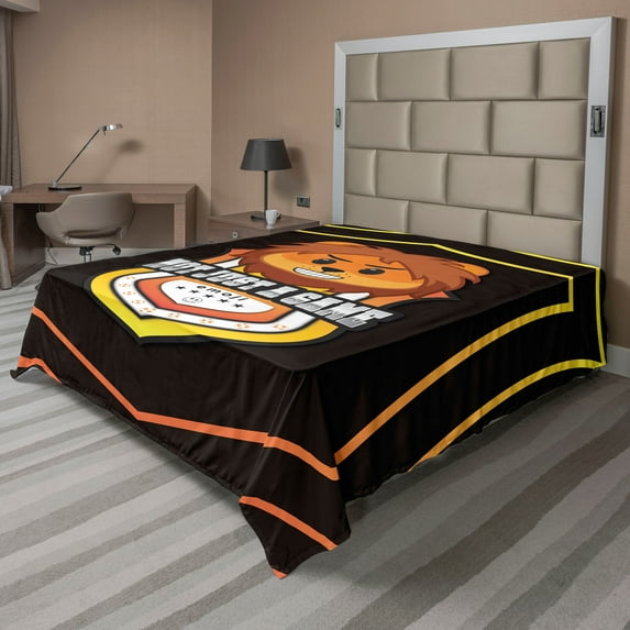 Ambesonne Emoji Flat Sheet, Lion and Not Just a Game Text, Queen Size, Orange Yellow and Dark Brown