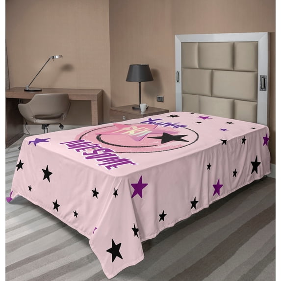 Ambesonne Emoji Flat Sheet, Modern Star Ornament Graffiti, Twin Size, Rose Pale Pink and Fuchsia
