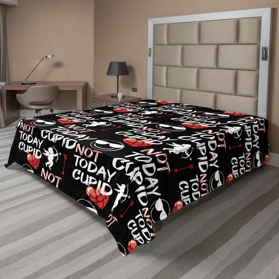 Ambesonne Emoji Flat Sheet, Not Today Cupid Text Pattern, California King, Black White and Dark Pink