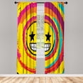 thumbnail image 1 of Ambesonne Emoji Party Curtains, Starry Eyes Round Face, Pair of 28"x63", Dark Seafoam Yellow White, 1 of 2