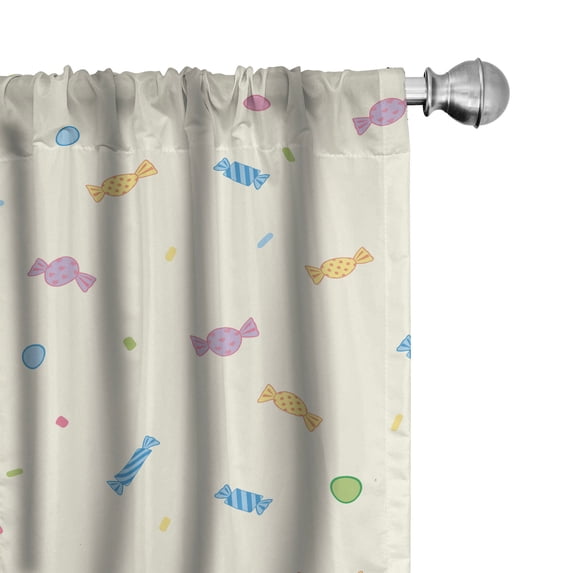 Ambesonne Emoji Party Curtains, Sweets Candies Lolly, Pair of 28"x84", Pale Khaki and Mustard