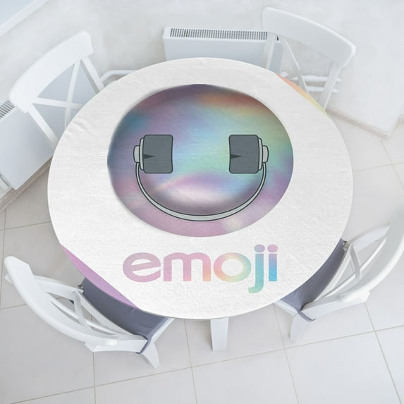 Ambesonne Emoji Party Fitted Round Tablecloth, Funny DJ Face Trippy, 36"- 40" Diameter, White Multicolor