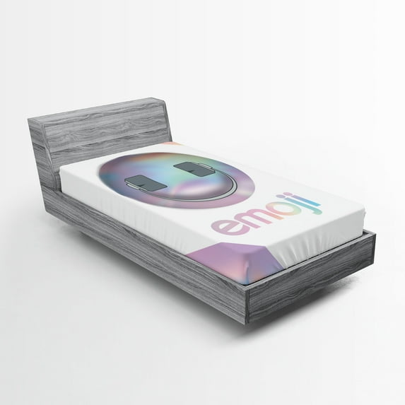 Ambesonne Emoji Party Fitted Sheet, Funny DJ Face Trippy, Twin Size, White Multicolor