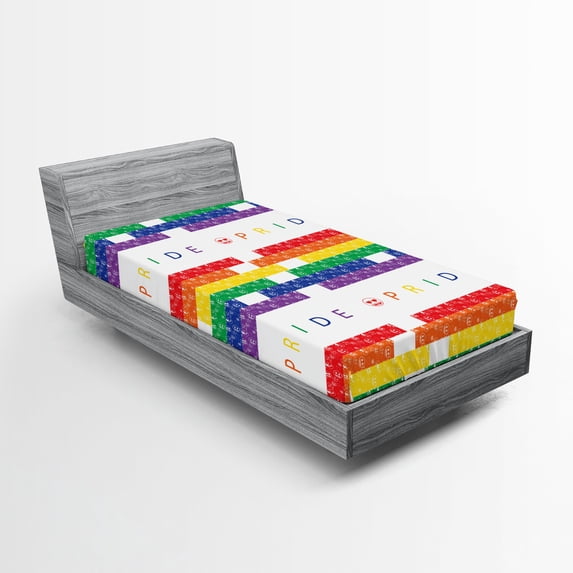 Ambesonne Emoji Pride Fitted Sheet, Simple Rainbow Stripes, Twin XL Size, White and Multicolor