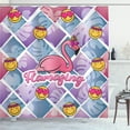 thumbnail image 1 of Ambesonne Emoji Shower Curtain, Flamazing on Rhombus Checks, 69"Wx84"L, Violet Sea Blue Pink, 1 of 3