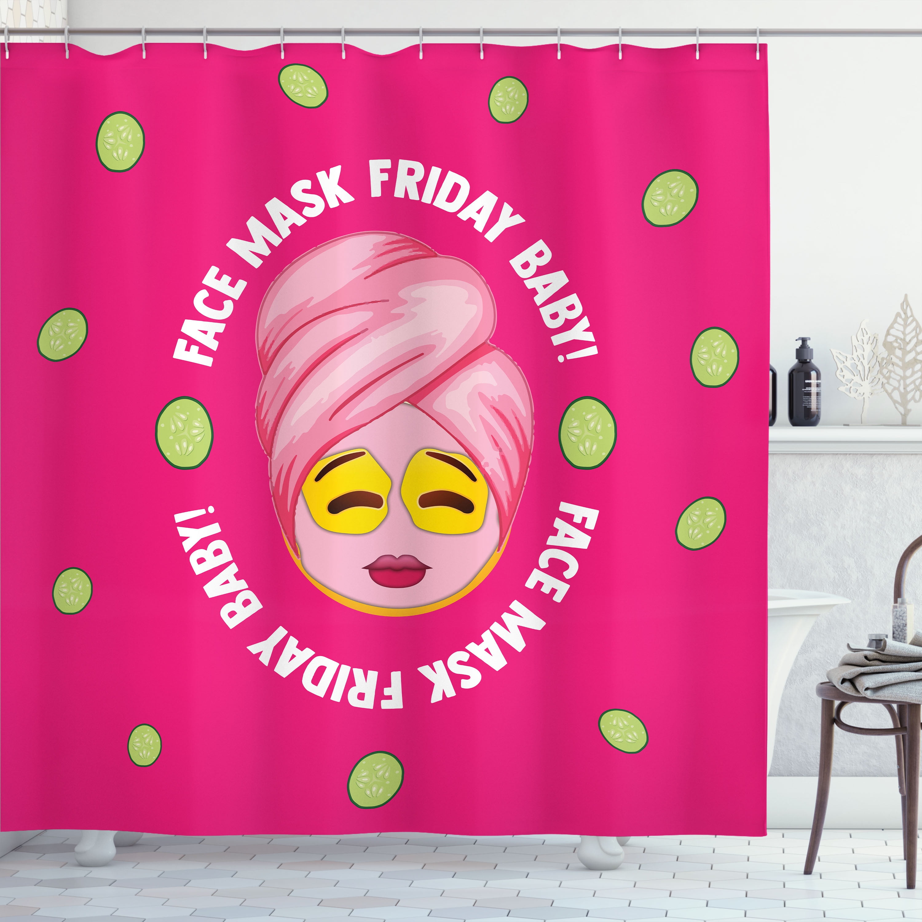 Ambesonne Emoji Shower Curtain, Funny Cucumber Friday Themed, 69"Wx70"L ...