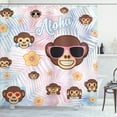 thumbnail image 1 of Ambesonne Emoji Shower Curtain, Funny Monkeys Hawaii Leaves, 69"Wx84"L, Brown Lilac and Rose, 1 of 3