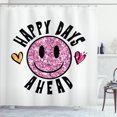 thumbnail image 1 of Ambesonne Emoji Shower Curtain, Happy Days Ahead Lettering, 69"Wx84"L, Pink Black and White, 1 of 3