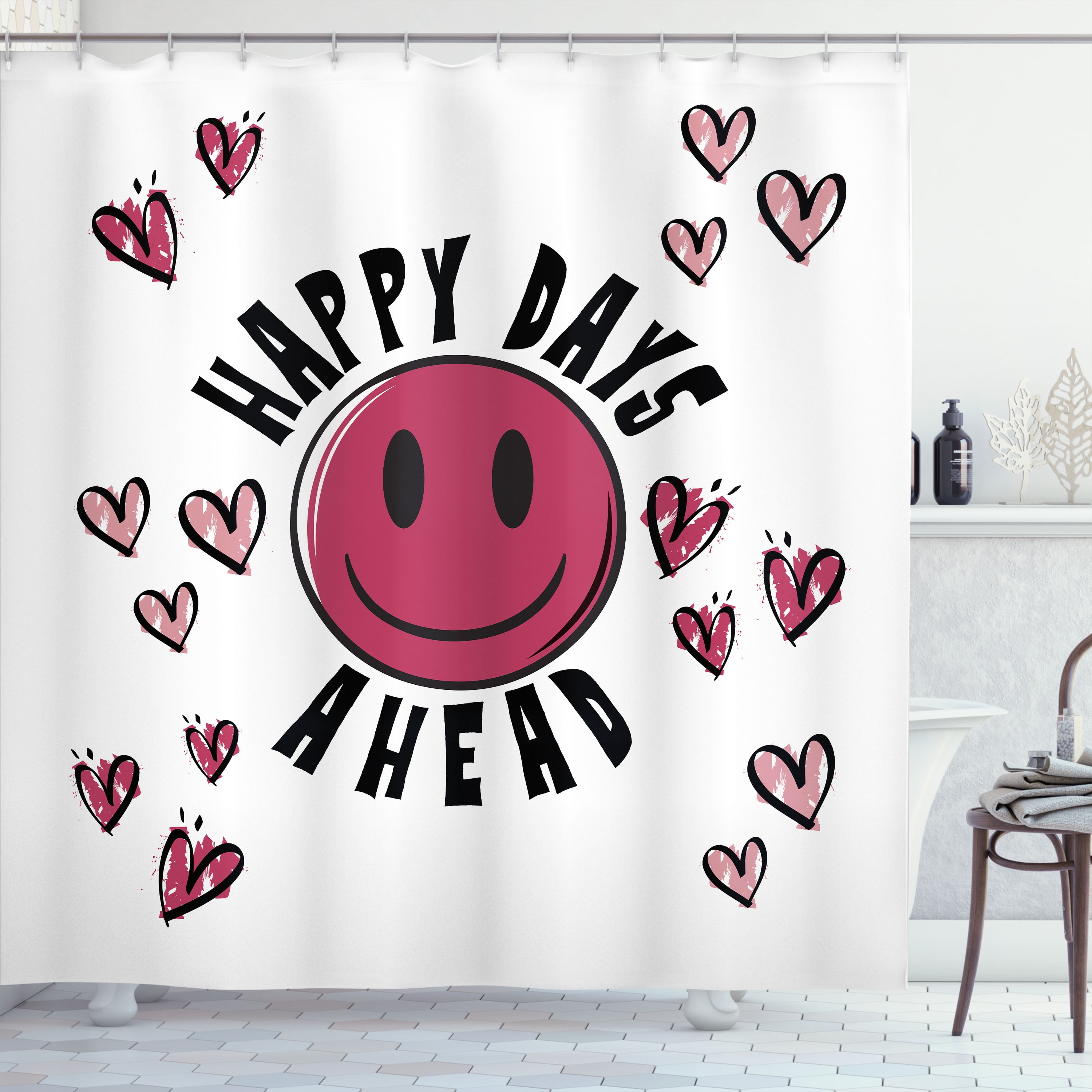 Pattern Print Emoji Bathroom Shower Curtain