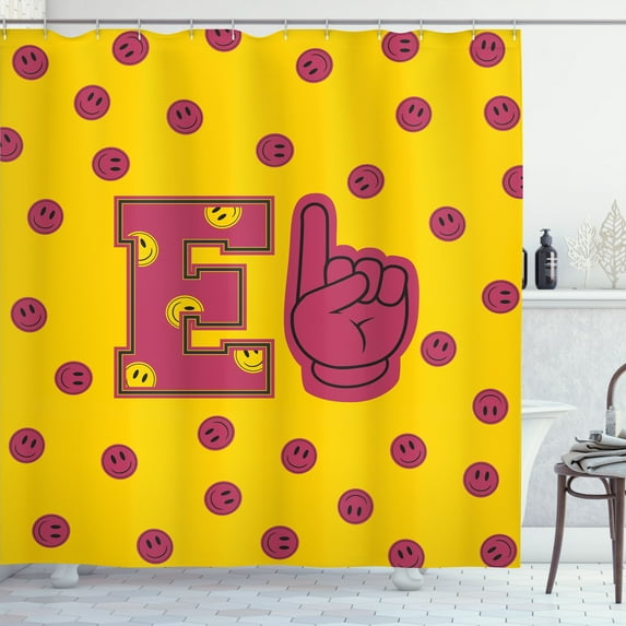 Ambesonne Emoji Shower Curtain, Pop Art E Letter Funny Face, 69"Wx84"L, Mustard Magenta