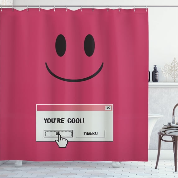 Ambesonne Emoji Shower Curtain, Vintage PC Vibes Writing Art, 69"Wx70"L, Magenta Black Pale Grey