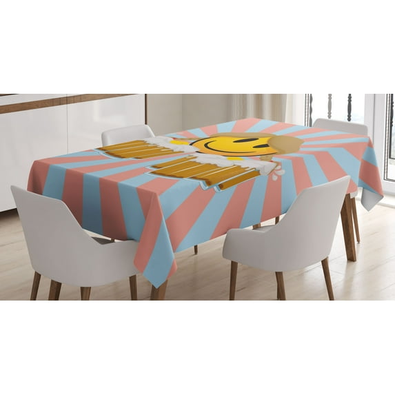 Ambesonne Emoji Tablecloth Rectangular Table Cover, Beer Lover Oktoberfest Themed, 60"x84", Coral Pale Blue Mustard