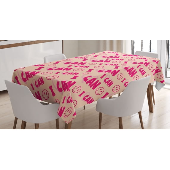 Ambesonne Emoji Tablecloth Rectangular Table Cover, Delicate Colors Round Faces, 52"x70", Peach Magenta