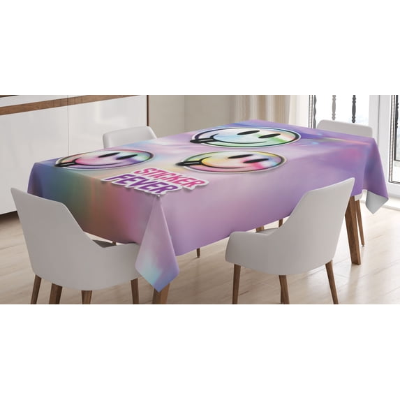 Ambesonne Emoji Tablecloth Rectangular Table Cover, Dreamy Colors Smiling Faces, 52"x70", Lavender Blue and Peach
