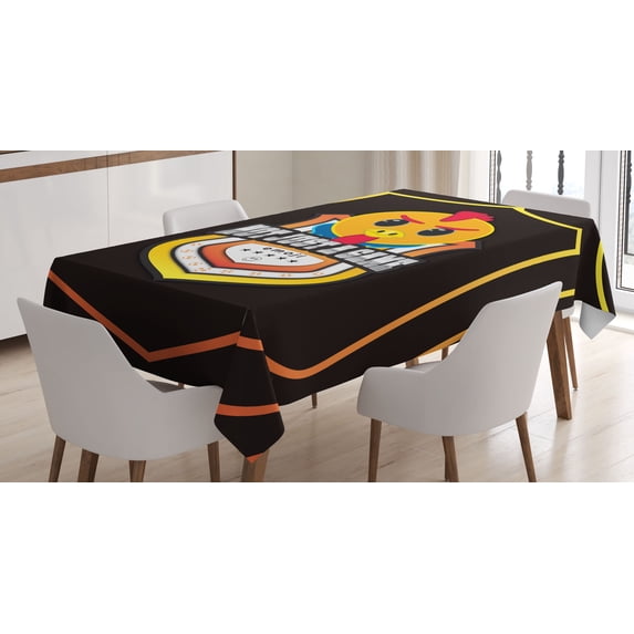 Ambesonne Emoji Tablecloth Rectangular Table Cover, Funny Rooster Soccer Themed, 60"x84", Dark Brown Orange and Yellow
