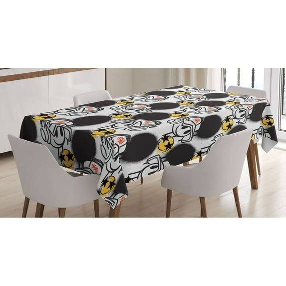 Ambesonne Emoji Tablecloth Rectangular Table Cover, Graffiti Street Art Style, 52"x70", Charcoal Grey Mustard