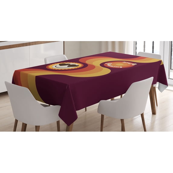 Ambesonne Emoji Tablecloth Rectangular Table Cover, Hippie Summer Heart Eyes Face, 60"x84", Dark Fuchsia Mustard