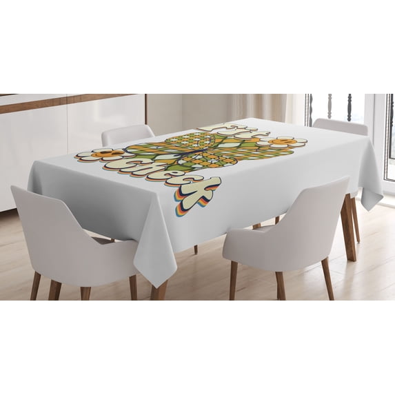 Ambesonne Emoji Tablecloth Rectangular Table Cover, Modern Hippie Funky Faces Art, 52"x70", White Olive Green Cream