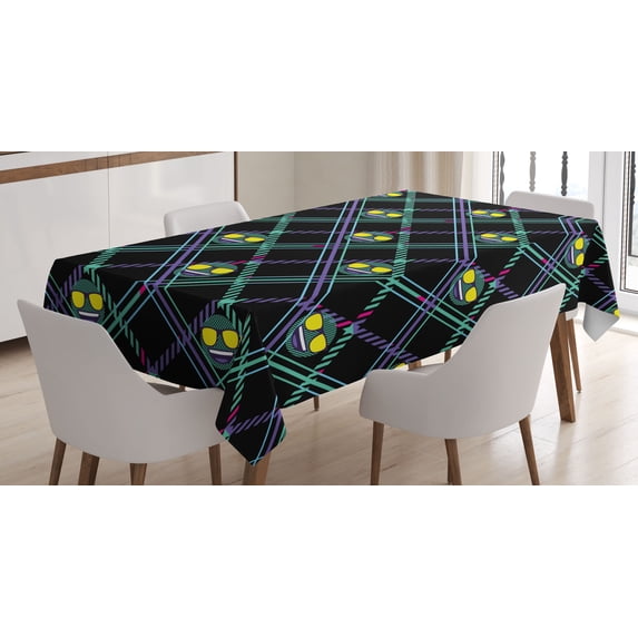 Ambesonne Emoji Tablecloth Rectangular Table Cover, Modern Tartan Plaid Checkered, 60"x84", Seafoam Black Blue Violet