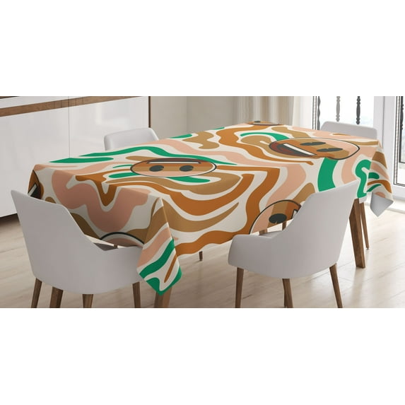 Ambesonne Emoji Tablecloth Rectangular Table Cover, Nude Colors Funky Bohemian, 52"x70", Peach Sea Green White