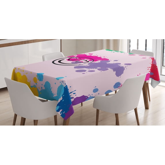 Ambesonne Emoji Tablecloth Rectangular Table Cover, Simple Heart Eyes Funny Face, 60"x90", Pale Pink Multicolor