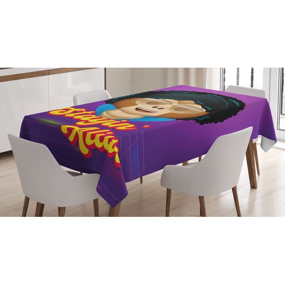 Ambesonne Emoji Tablecloth Rectangular Table Cover, Staying Alive Disco Monkey, 60"x84", Purple Magenta and Yellow
