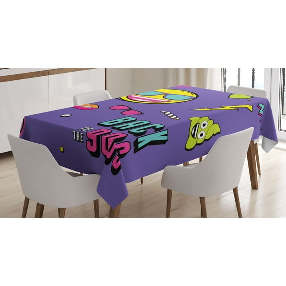 Ambesonne Emoji Tablecloth Rectangular Table Cover, Vintage Pop Art Back to 90s, 60"x84", Blue Violet and Multicolor