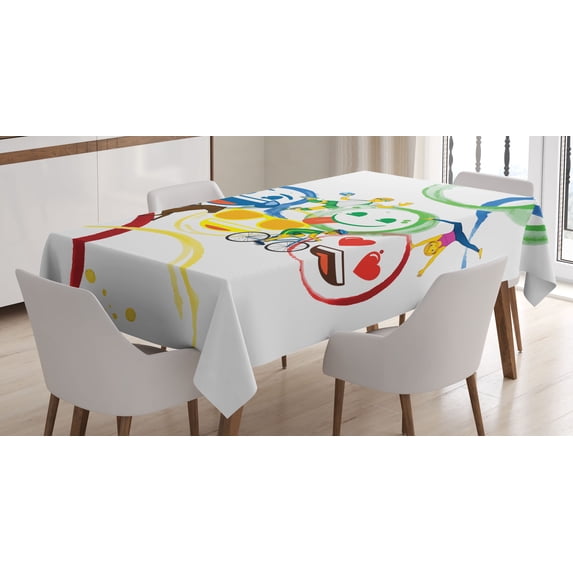 Ambesonne Emoji Tablecloth Rectangular Table Cover, Watercolor Circles of Sports, 52"x70", Multicolor