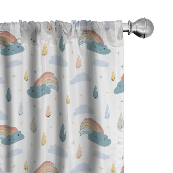 Ambesonne Emotional Window Curtains, Clouds Raindrops Rainbows, Each 28" W x 95" L, Coral and Pale Slate Blue