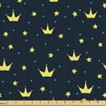 thumbnail image 1 of Ambesonne Empress Fabric by the Yard Upholstery, Night Sky Stars Crowns Dots, 3 Yards, Dark Night Blue and Yellow, 1 of 5