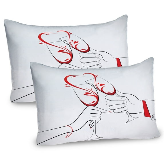 Ambesonne Engagement Pillow Sham 2 Pack, Clinking Flute Glass, 36"x20", Scarlet and Pale Grey