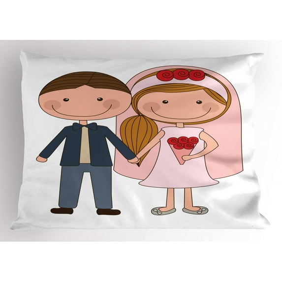 Ambesonne Engagement Pillow Sham, Newlywed Couple, 26" X 20", Multicolor