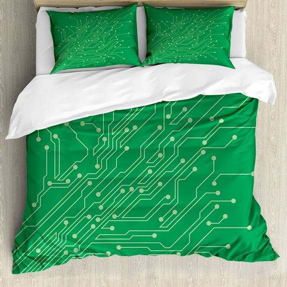 Ambesonne Engineering Theme Duvet Cover Sets, Computer Chip, 2-Queen, Jade Green