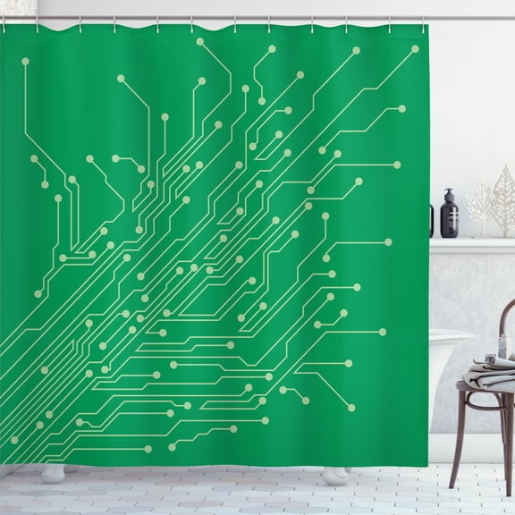 Ambesonne Engineering Theme Shower Curtain, Computer Chip, 69"Wx75"L, Jade Green