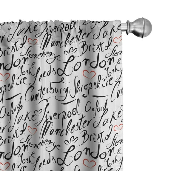 Ambesonne England Window Curtains, Hand Lettering Cities, Each 28" W x 63" L, Black White Vermilion