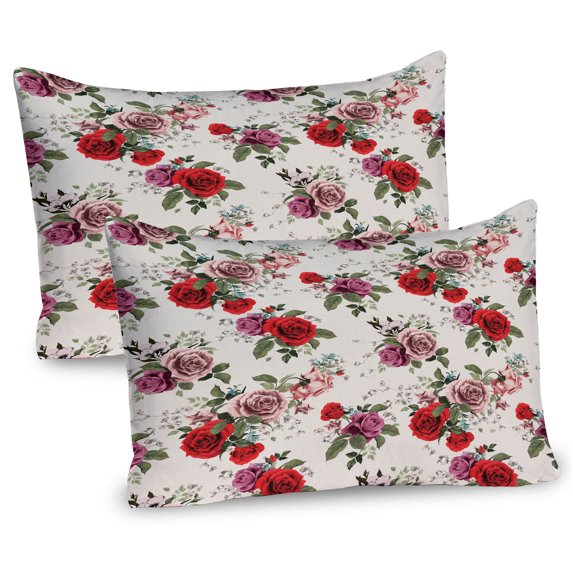 Ambesonne English Garden Pillow Sham 2 Pack, Romantic Roses, 26"x20", Champagne Multicolor