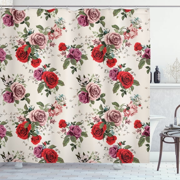 Ambesonne English Garden Shower Curtain, Romantic Roses, 69"Wx75"L, Champagne Multicolor