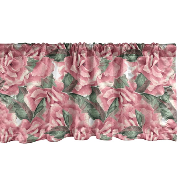 Ambesonne English Garden Window Valance, Romantic Print Rose, 42" x 12", Pastel Pink Reseda Green