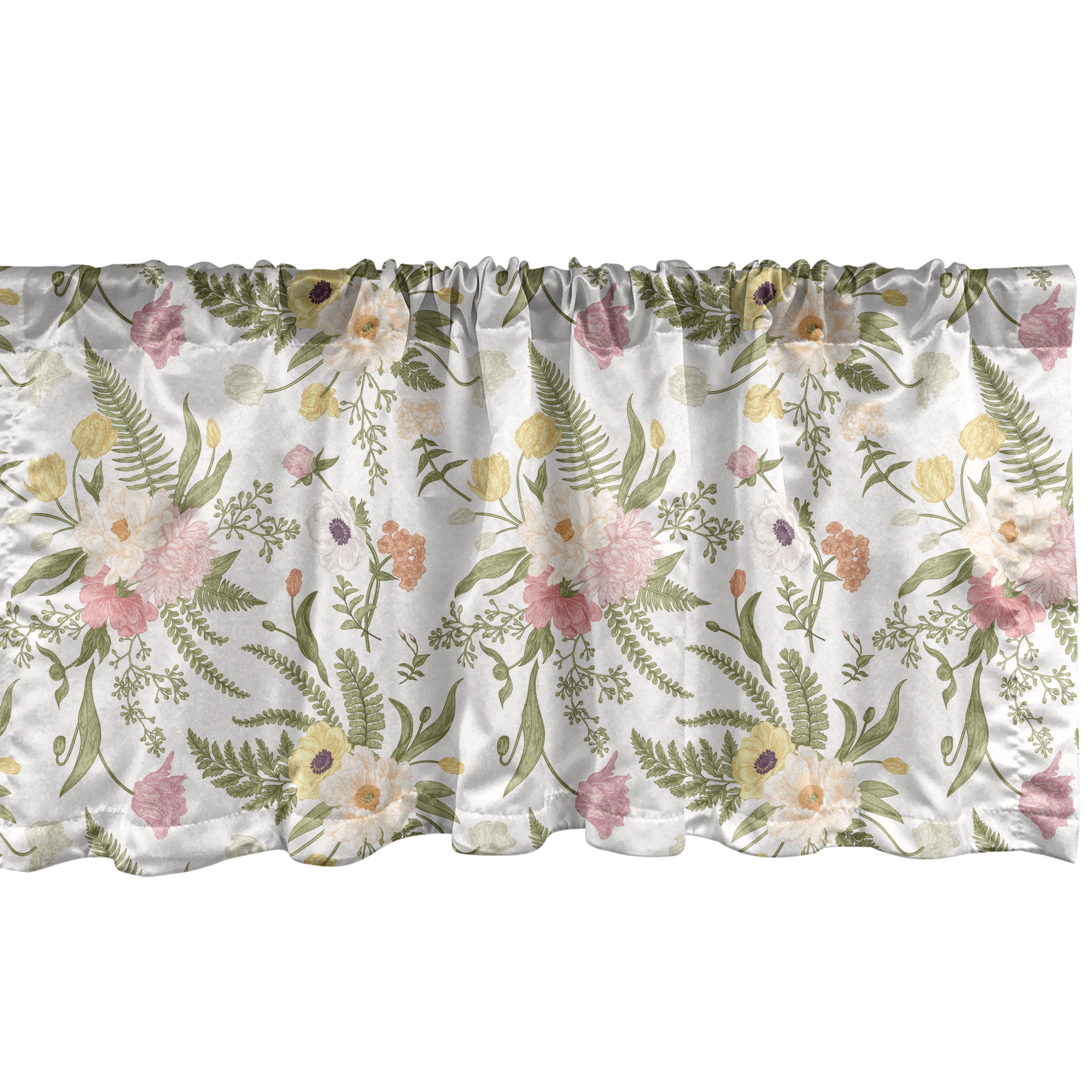 Vintage Multicolor Floral Satin Rod Pocket Window Valance