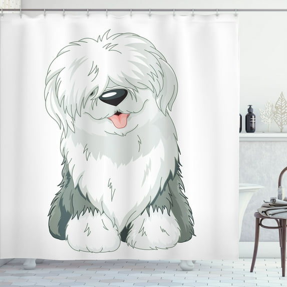 Ambesonne English Sheepdog Shower Curtain, Domestic Animal, 69"Wx75"L, Off White Grey