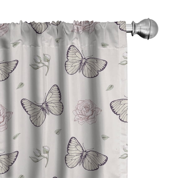 Ambesonne Entomology 4-Panel Curtains, Butterflies and Blooms, 56"x95", Pale Eggshell Pale Pink