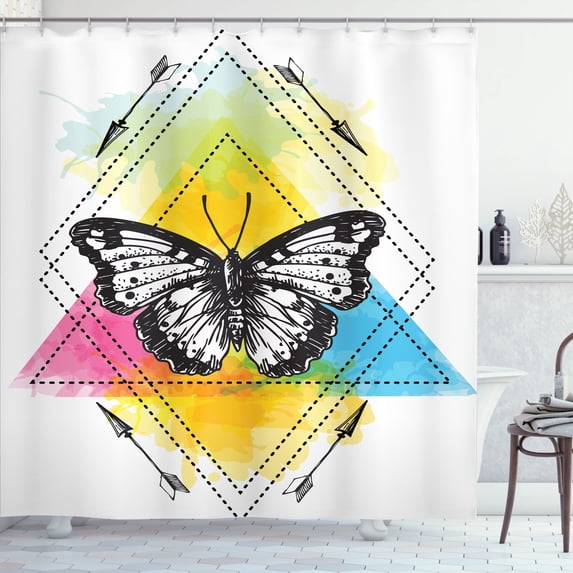 Ambesonne Entomology Shower Curtain, Geometric Butterfly Form, 69"Wx70"L, Multicolor