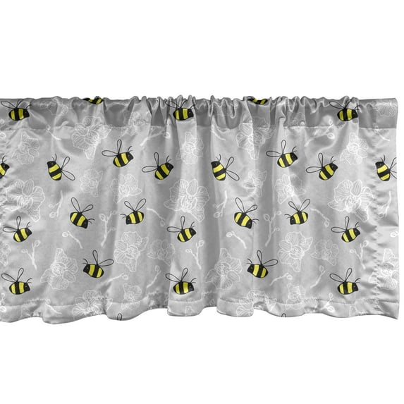 Ambesonne Entomology Valance Pack of 2, Bumblebees and Orchids, 42"X12", Yellow Charcoal Grey