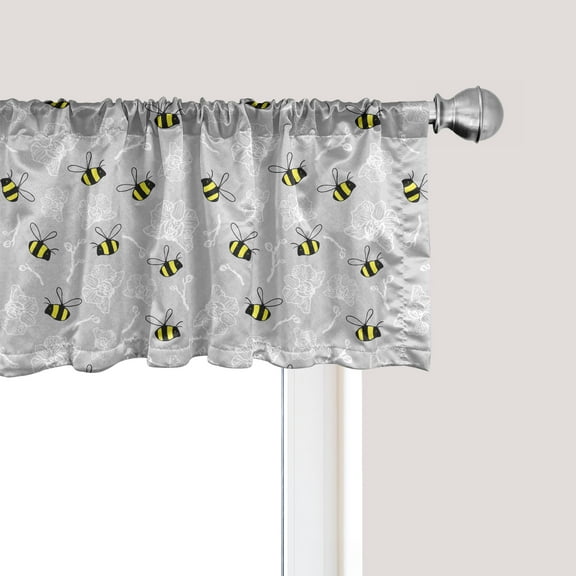 Ambesonne Entomology Window Valance, Bumblebees and Orchids, 54" X 18", Yellow Charcoal Grey